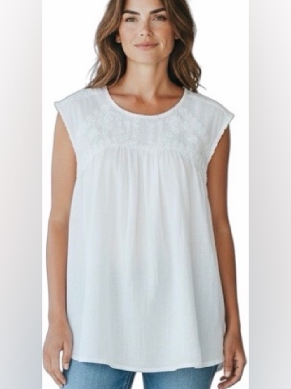 Roberta Roller Rabbit White Embroidered Sleeveless Tunic Top Women's Size L